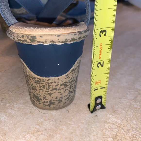 RIEKER Sandal Blue ‘Suede’ Platform Wedge, silver trim, cork-look sole. 41 EUC - Picture 14 of 17